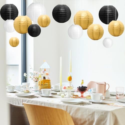 21Pcs Paper Lanterns, 4-10in Round Hanging Decor for Wedding, Birthday