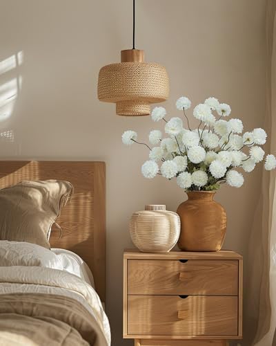 DuHouse 6pcs Faux Silk Pompon Mum Small Chrysanthemum Ball White