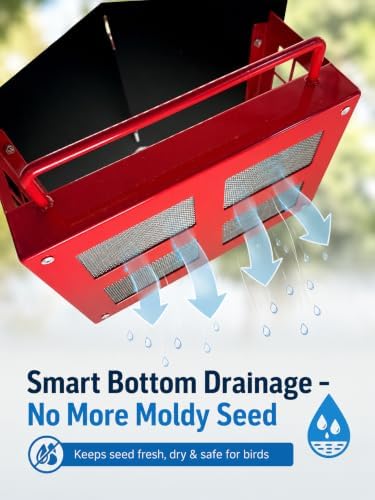 Metal Bird Feeder for Outdoors Hanging, Heavy Duty Tray Platform Bird Feeder with Drainage Holes, Wild Bird Seed Feeder for Cardinal Blue Jay, Squirrel Resistant for Garden Deck Patio