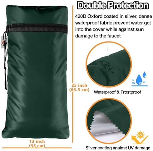 XXL Outdoor Faucet Covers for Winter, 3M Thinsulate Insulation Faucet Freeze Protector, 25”H x 13”W for Garden Lawn Faucets & Yard Hydrant, Waterproof Insulated Spigot Cover Faucet Sock – Green