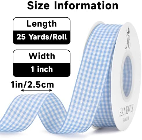 KINGLAKE Light Blue Gingham Ribbon - 1'' x 25 Yds Blue Plaid Ribbon