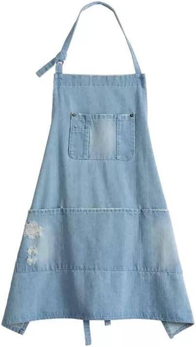 Denim Apron with Big Pockets Adjustable Cooking Apron Jean for Hair Stylist Gardening Craftsmen Barista Hairdresser