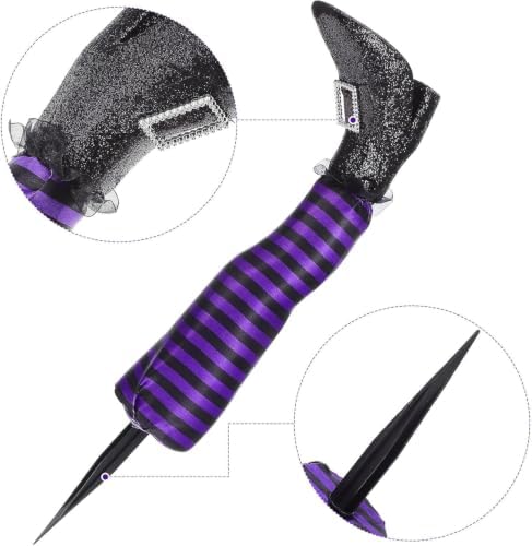 2 Pack Halloween Wicked Witch Legs, Upside Down Stripe Legs Yard Stakes Outdoor，Purple