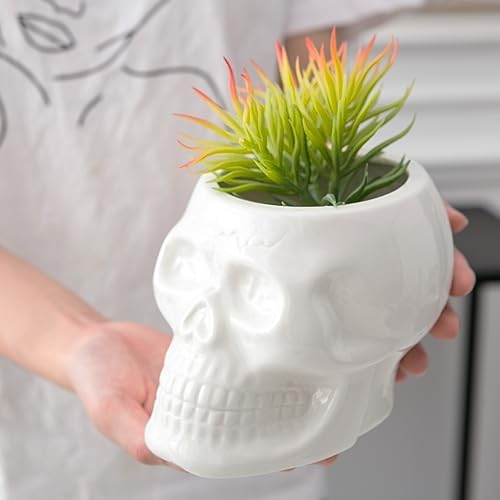Tanvecle White Skull Planter Pots, Gothic Skeleton Vase for Halloween