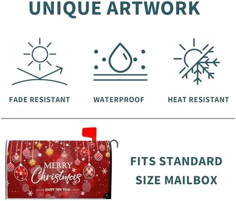 Merry Christmas Mailbox Cover Standard Size 18"x21" Christmas Happy New Year Mailbox Covers Winter Christmas Mailbox Wraps Post Letter Box Cover Maibox Wrap Outdoor Decoration for Home Xmas Holiday