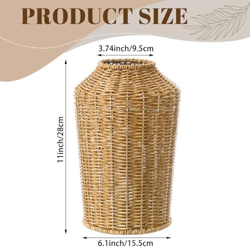 Faux Rattan Vase Wicker Vase Country Style, No Handle, 11" h