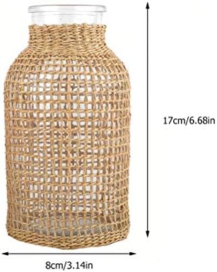 DOITOOL Glass Vase Set with Rattan Cover, Wicker Flower Vase for Home Decor, Boho Decorative Pitcher with Clear Glass Interior, Rustic Farmhouse Table Centerpiece for Floral Arrangements (S+L)
