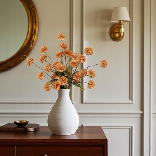 DuHouse 6pcs Artificial Flowers Faux Silk Pompon Mum Chrysanthemum Ball