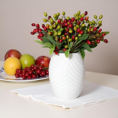 4PCS Artificial Greenery Faux Olive Berry Stems Fake Berries Branches Artificial Green Olive Branches Fake Berry Stems Decorations Fruits for Christmas Vase Filling Home Garden Wreath Decor(Green)