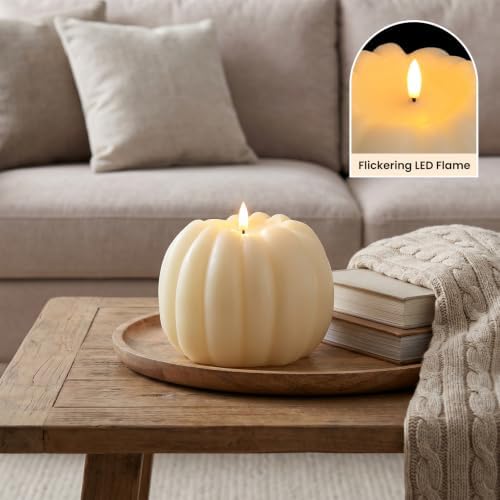 Fall Decor, Fall Decorations for Home, Large Flameless Pumpkin Candle White