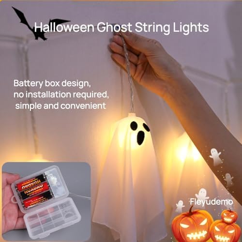 Halloween Ghost String Lights, 8.2FT 10 LED – Battery Operated with Timer, 8 Lighting Modes, Waterproof for Indoor/Outdoor, Light Up Ghost Garland, Perfect for Porch, Window, Party or Haunted House