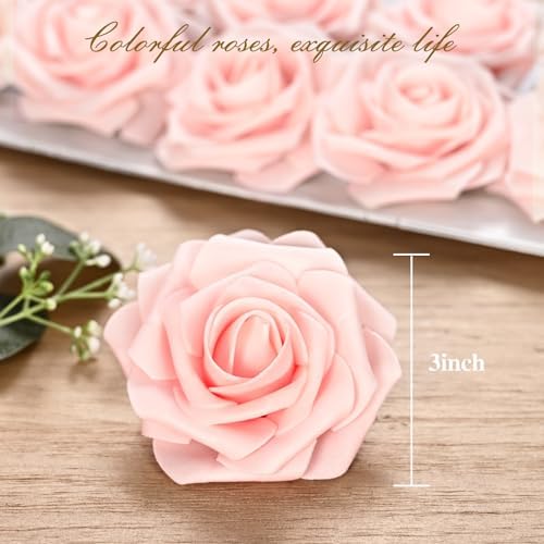 BLEUM CADE 36Pcs Artificial Flowers Fake Foam Roses with Stems for Wedding