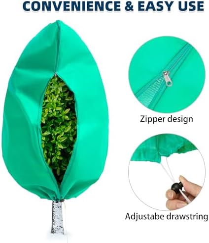 Homimp Plant Covers Freeze Protection, 2 Pack Frost Covers with Zipper Drawstring (71" x 82.7") Plant Protection Cover Bags for Outdoor Winter Frost Cold Weather Shrubs Trees Jacket Covers,Green