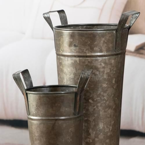 ANDALUCA Galvanized Metal Floral Vases with Handles Set of 2 (Charcoal)