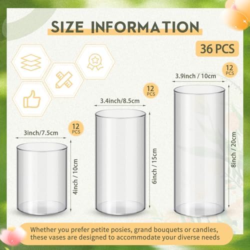 Nuogo 36 Pcs Plastic Cylinder Vases for Centerpieces 4''/6''/8'' Modern