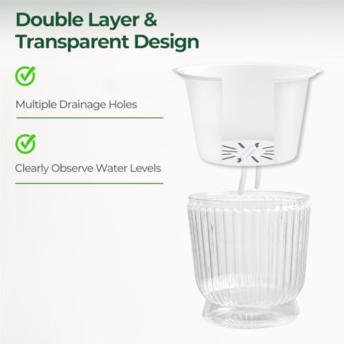T4U Self Watering Pots for Indoor Plants 6 Inch 4 Pack Planter Clear