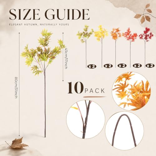 Suncalla 10 Pcs 31" Fall Artificial Japanese Maple Stem, Golden Orange