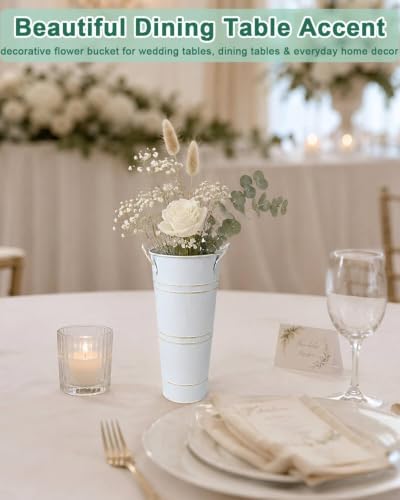 9 Inch Galvanized Flower Bucket, 6 Pack Tabletop Vases for Dried Flowers