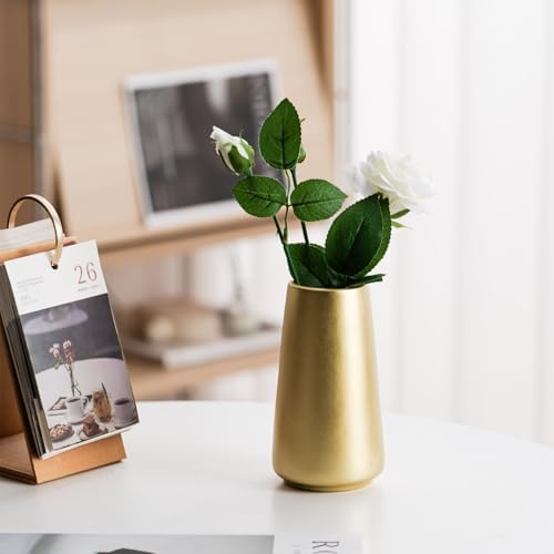 Simple Boho Ceramic Flower Vase for Home Decor (Light Gold,Small)