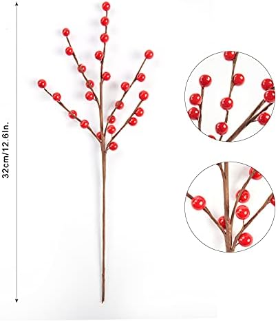 joyhalo 24 Pack 12.6in Red Berry Stems