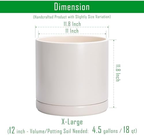 D'vine Dev 12 Inch Ceramic Planter Pot, Oatmeal, 94-O-F-8