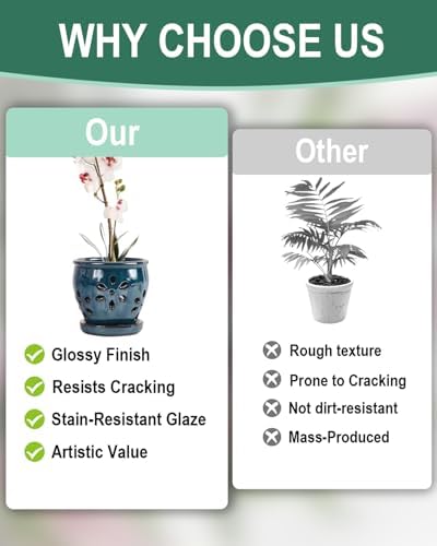 vensovo 2 Pack 4 inch Orchid Pots with Holes and Saucers, Blue and Brown