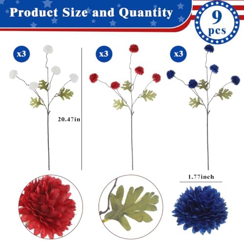 DuHouse 9pcs Artificial Flowers Faux Silk Pompon Mum Chrysanthemum Ball