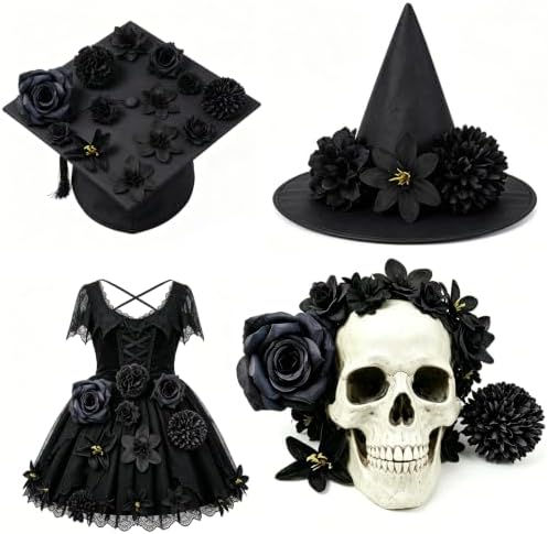 YOOHUA 50PCS Fake Flower Heads, Black Silk Artificial Roses