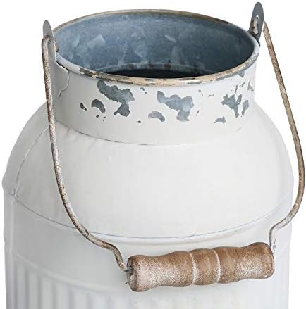 Yoillione Milk Jug, Farmhouse Vase, Decor with Handle - White Metal Vase for Artificial Flowers
