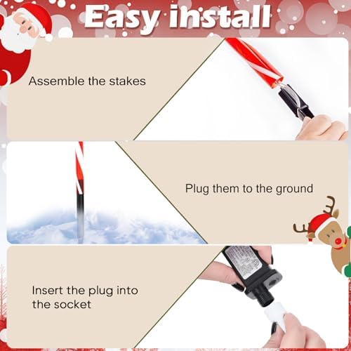 DAMEING 10 Pack 21in Christmas Candy Cane Lights, Pathway Lights Waterproof Christmas Decorations Outdoor 8 Lighting Modes with Buttom Control for Party Patio Landscape Garden Lawn Yard Decor, Red
