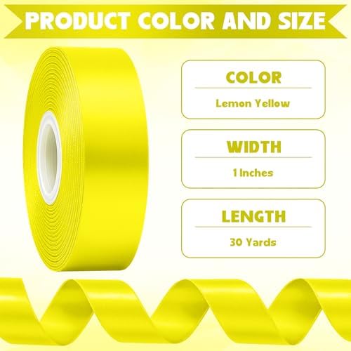 1In 30Yards Lemon Yellow Satin Ribbon for Gift Wrapping Birthday Decoration