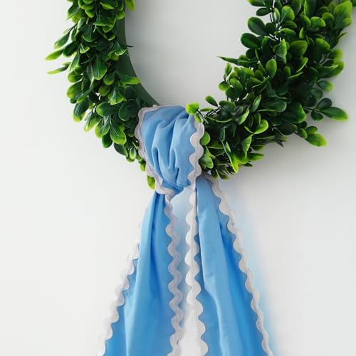 DYSHAYEN Wreath Sash for Front Door, Blue with White Trim