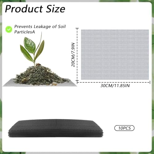 10 PCS Flower Pot Hole Mesh Pad, 8×12inch Squares Drainage Hole, Plant Pot Drainage Mat, Plant Potting Mat to Prevent Soil Loss, Gardening Gifts for Friend