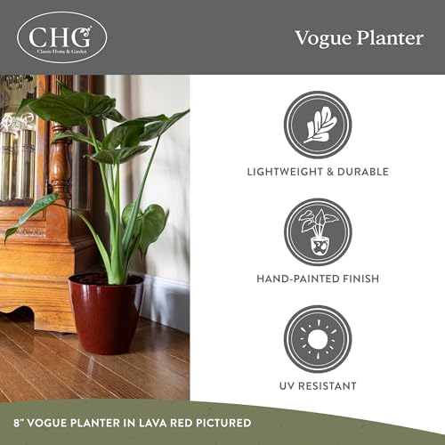 Vogue Planter Pots w/Pottery Quality Finish, 8” Weathered Copper