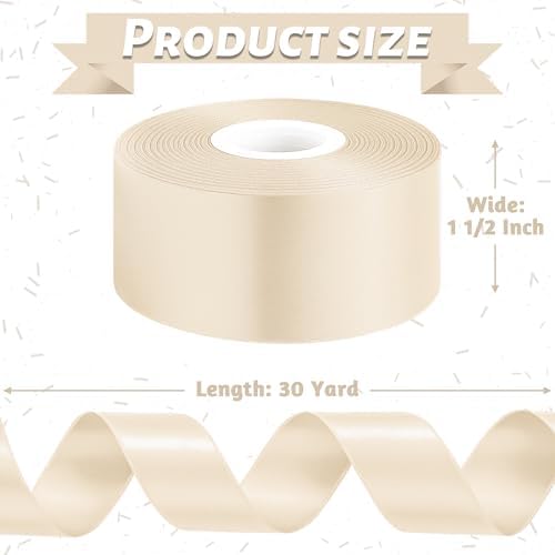 1 1/2 in 30 Yards Cream Ribbon for Gift Wrapping Christmas Decorations