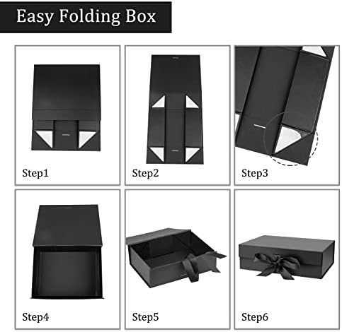DaiJoob 5-Pack Black Gift Boxes with Lid for Presents 10.5x7.5x3.1 Inches