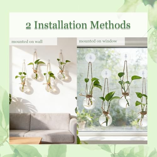 Bunmery 4 PCS Window Propagation Stations, Glass Plant Propagation Bulbs Vases with Suction Cups & Traceless Nails, Easy to Install Window Wall Hanging Planter Terrarium Vase for Home Office Decor