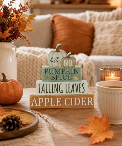 Putuo Decor Fall Decor for Home, Hello Fall Table Sign with Pumpkins Leaves