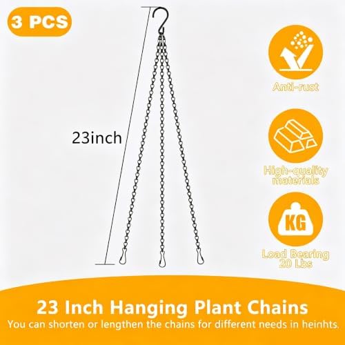 3Pack 23Inch Hanging Chain,Black Hanging Baskets Chain with 3 Clips