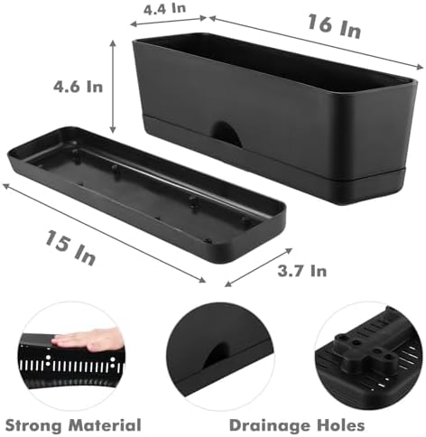 6-Pack Window Boxes Planters 16 Inch Rectangle Plant Box Rectangular Planters for Outdoor and Indoor Plants Plastic Windowsill Planter for Herbs Vegetable Flowers Long Window Sill Planters