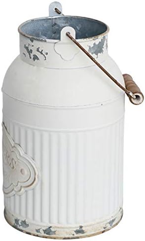 Yoillione Milk Jug, Farmhouse Vase, Decor with Handle - White Metal Vase for Artificial Flowers