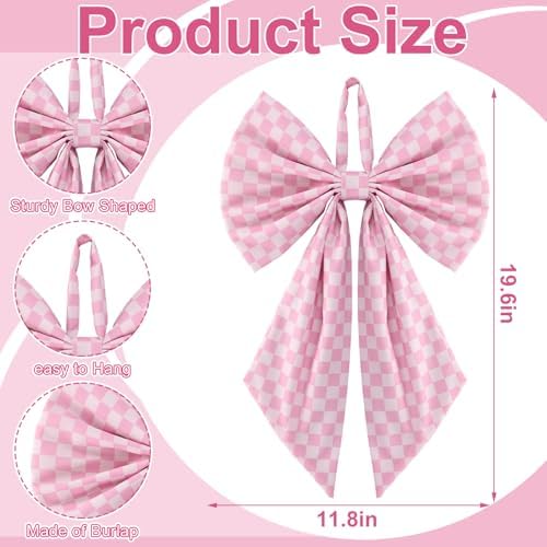 Suncalla 2 Pcs Pink Christmas Checkered Wreath Bows 18'' x 12''
