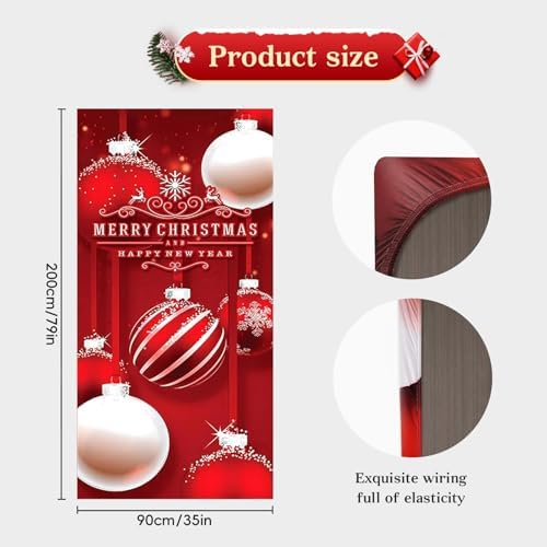 Christmas Door Cover, Elastic New Year Front Door Sleeve Decoration Snowman Porch Sign Christmas Ball Photography Background Banner Holiday Decor(Style 1)