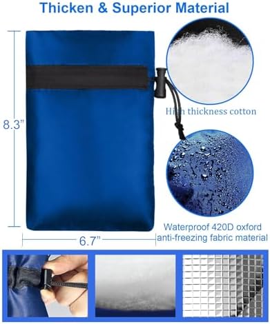 Outdoor Faucet Covers for Winter, POROLIR 8.3" H x 6.7" W Thicker Insulation Faucet Cover for Winter Hose Bib Insulated Faucet Sock Spigot Covers Freeze Protection Blue (2-Pack)