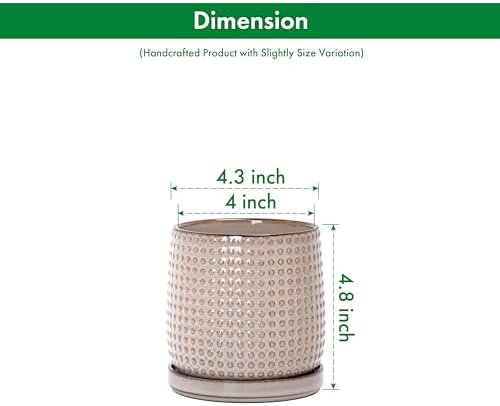 D'vine Dev Beaded Ceramic Pot with Saucer, 4 in, Light Brown, 27-C-Z-4