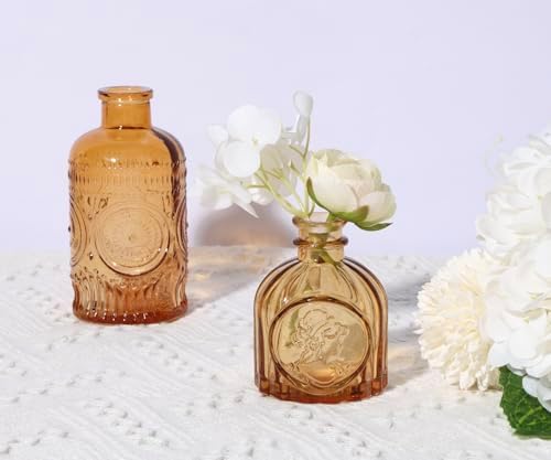 5pcs Amber Glass Bud Vase Set, Gold Small Flower Vases for Centerpieces