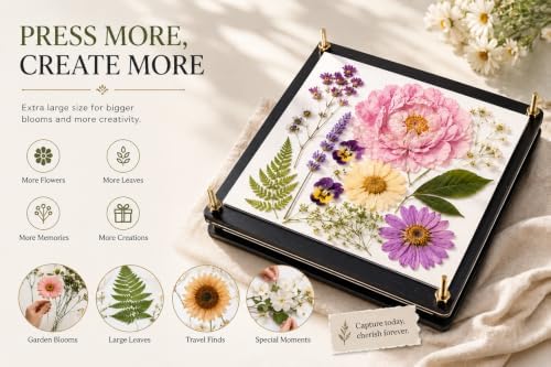 Suziko Large Flower Press Kit 11.8 x 8.7 inch 6 Layers with Photo Frame and Book Marks,Plant Pressing Kit for Adults Measures, Fast Making Pressed Plant, Great Gift for Your Lover