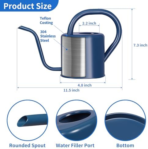 Watering Can, Stainless Steel Watering Can for Indoor & Outdoor Plants, 1L/35oz Long Spout Water Can with Handle, Rust-Proof Plant Watering Pot for House Plants, Garden Flowers