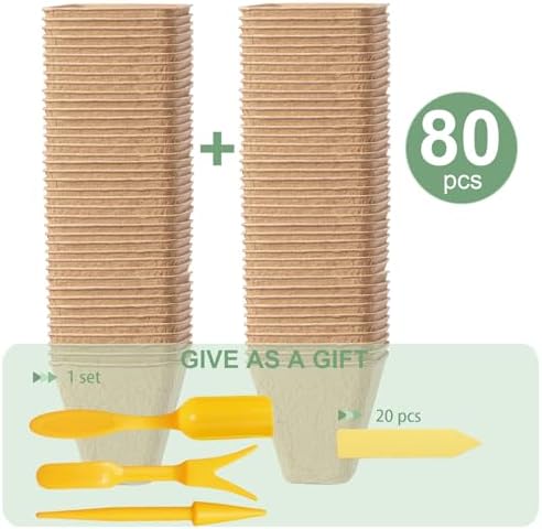 80-Pack 3.15" Square Biodegradable Seed Starter Pots