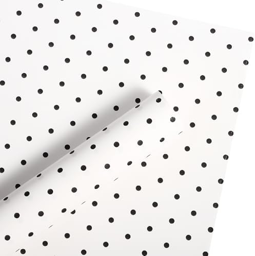 WRAPAHOLIC 20 Sheets Flower Wrapping Paper - 22.4 x 22.4 inch White and Black Polka Dots Water-Resistant Floral Bouquet Wrapping Paper, Florist Supplies Packaging for Wedding Birthday Gift DIY